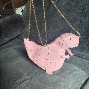 Pink Faux Leather Dinosaur-Shaped Purse